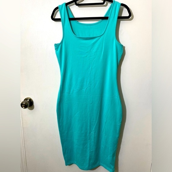 Dress no brand turquoise sleeveless formfitting  stretch spandex Sz XL   J-20 - Picture 1 of 3
